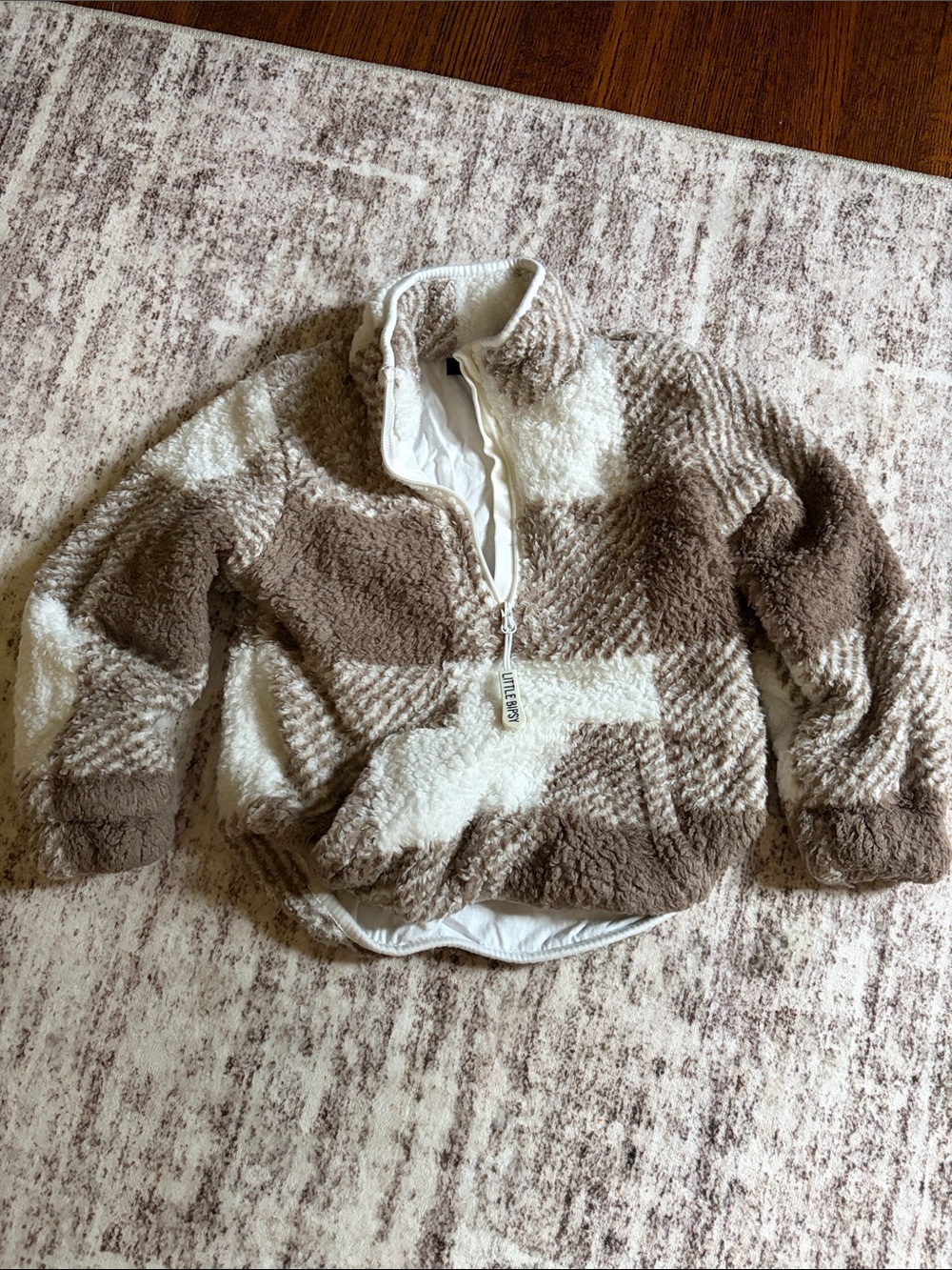 Little Bipsy Cream & Brown Sherpa Zip-Up Pullover